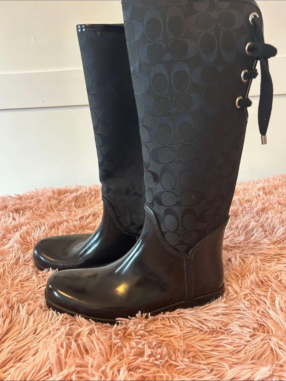 Coach Women's Black Logo-Pattern Over-the-Knee Boots